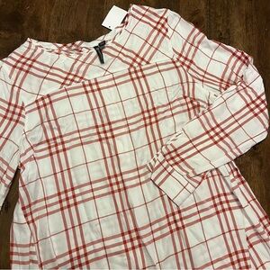 NWT Versona M Plaid Button Back High Low Blouse Relaxed Tunic Fall Autumn